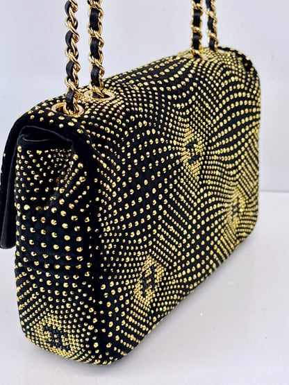 BLACK GOLD STRASS EVENING MINI CLASSIC FLAP BAG