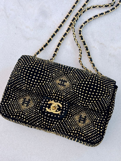 BLACK GOLD STRASS EVENING MINI CLASSIC FLAP BAG