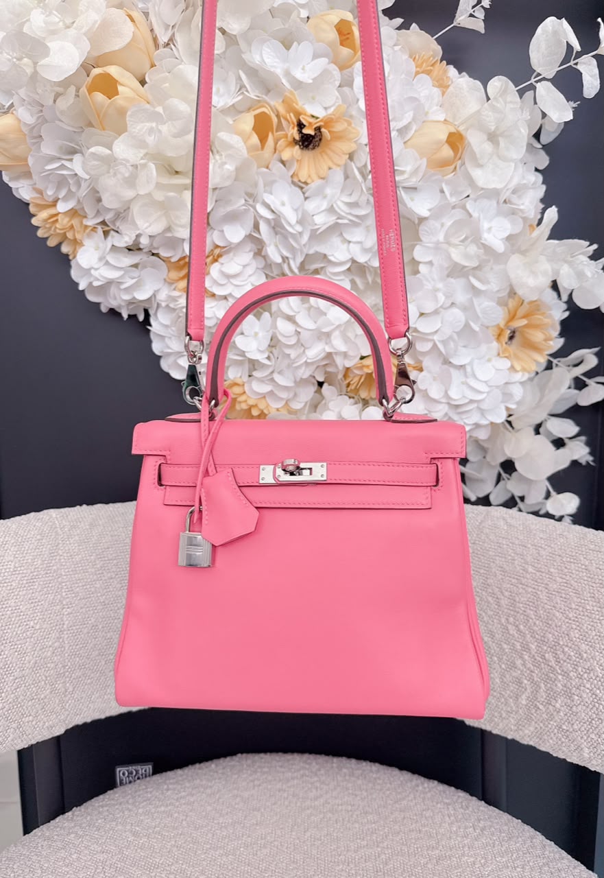 ROSE AZALEE KELLY 25 RETOURNE SWIFT LEATHER PALLADIUM HARDWARE