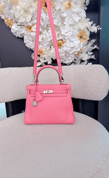 ROSE AZALEE KELLY 25 RETOURNE SWIFT LEATHER PALLADIUM HARDWARE