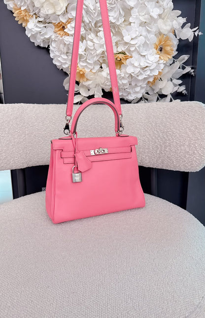 ROSE AZALEE KELLY 25 RETOURNE SWIFT LEATHER PALLADIUM HARDWARE