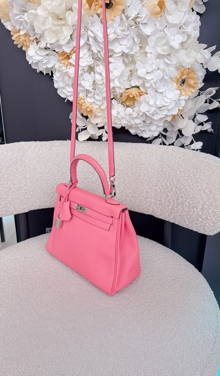 ROSE AZALEE KELLY 25 RETOURNE SWIFT LEATHER PALLADIUM HARDWARE
