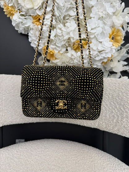 BLACK GOLD STRASS EVENING MINI CLASSIC FLAP BAG