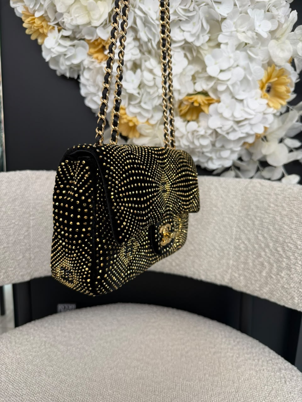 BLACK GOLD STRASS EVENING MINI CLASSIC FLAP BAG