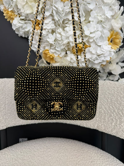 BLACK GOLD STRASS EVENING MINI CLASSIC FLAP BAG