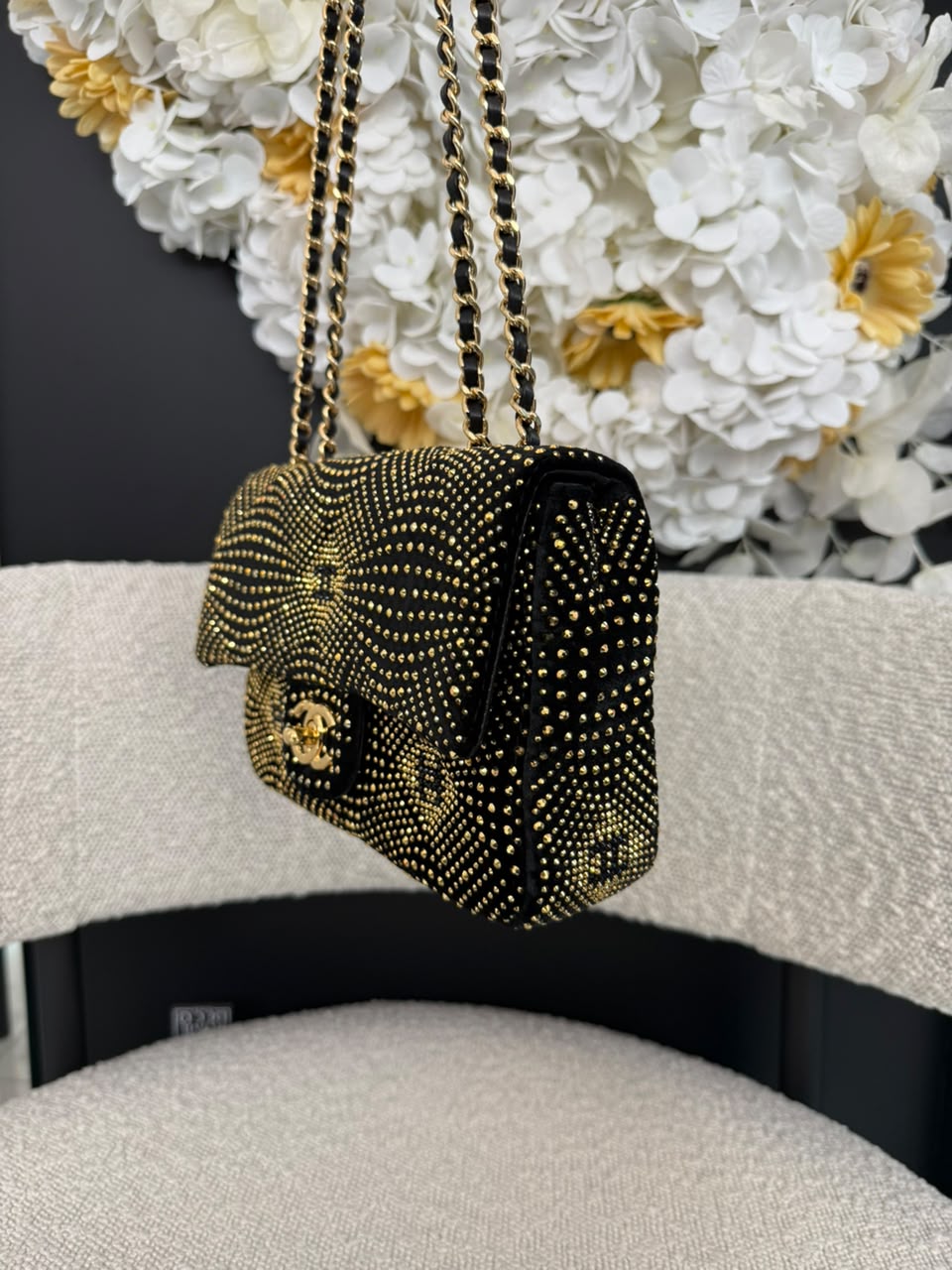 BLACK GOLD STRASS EVENING MINI CLASSIC FLAP BAG