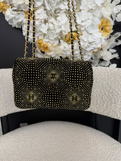 BLACK GOLD STRASS EVENING MINI CLASSIC FLAP BAG