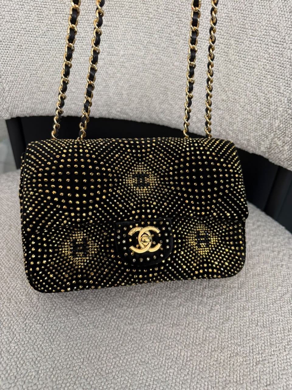 BLACK GOLD STRASS EVENING MINI CLASSIC FLAP BAG