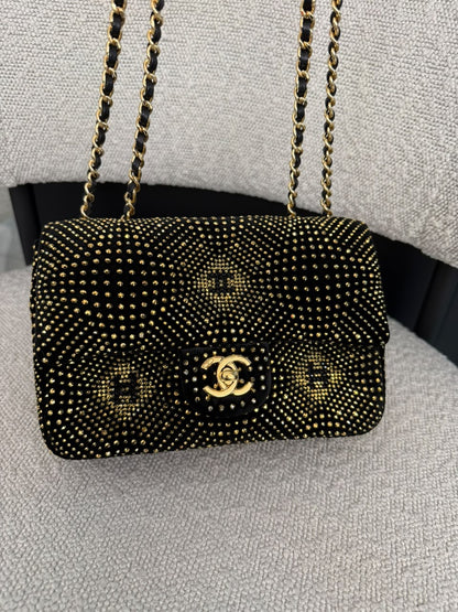 BLACK GOLD STRASS EVENING MINI CLASSIC FLAP BAG