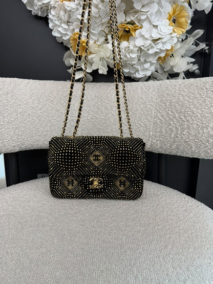 BLACK GOLD STRASS EVENING MINI CLASSIC FLAP BAG