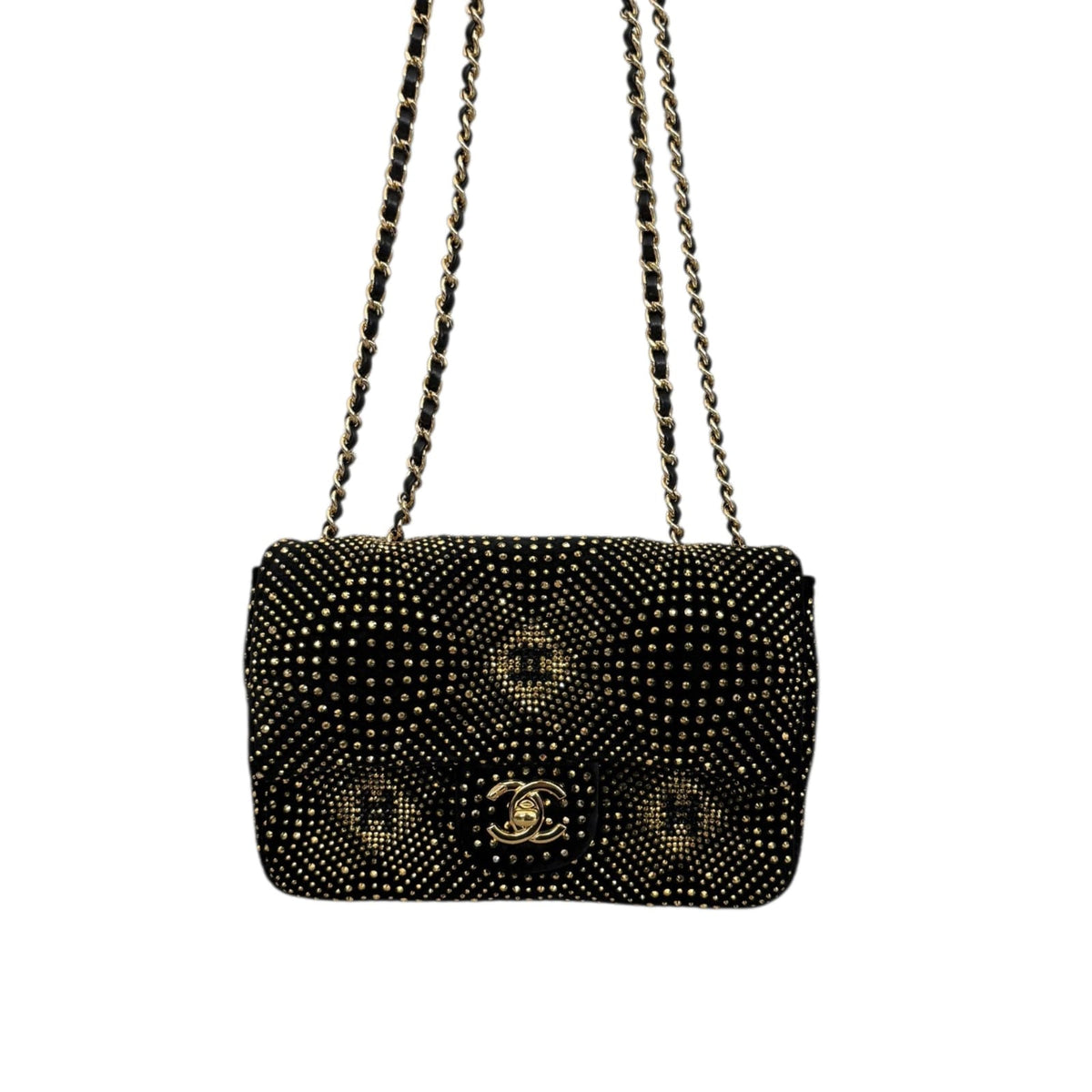 BLACK GOLD STRASS EVENING MINI CLASSIC FLAP BAG