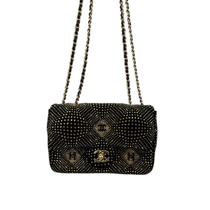 BLACK GOLD STRASS EVENING MINI CLASSIC FLAP BAG