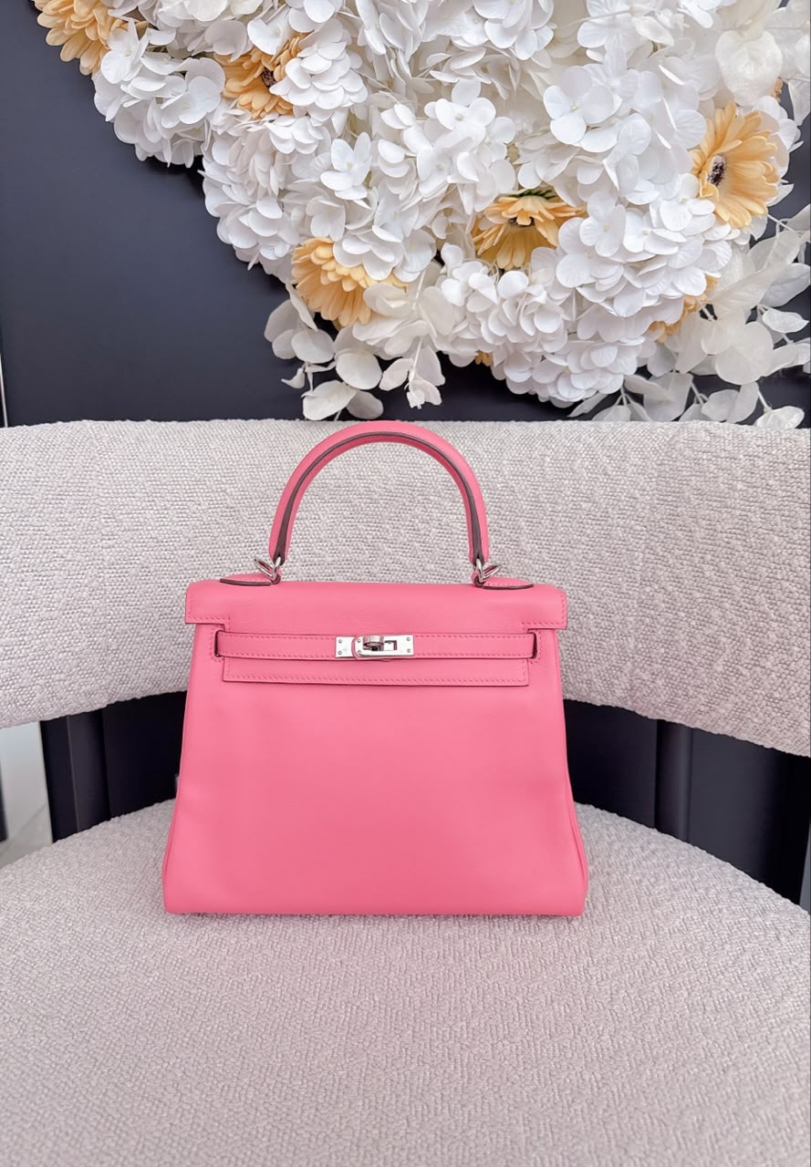 ROSE AZALEE KELLY 25 RETOURNE SWIFT LEATHER PALLADIUM HARDWARE