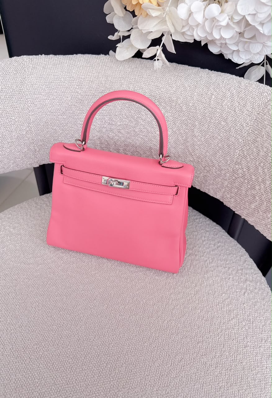 ROSE AZALEE KELLY 25 RETOURNE SWIFT LEATHER PALLADIUM HARDWARE