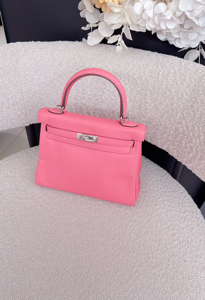 ROSE AZALEE KELLY 25 RETOURNE SWIFT LEATHER PALLADIUM HARDWARE