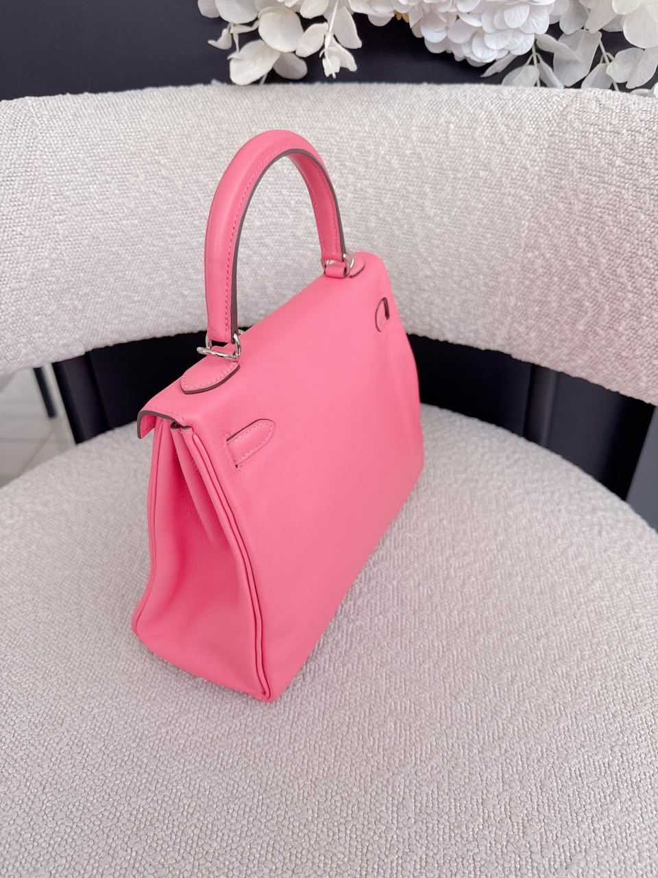 ROSE AZALEE KELLY 25 RETOURNE SWIFT LEATHER PALLADIUM HARDWARE