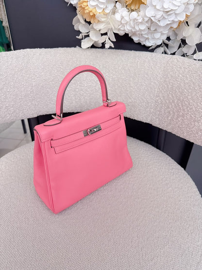 ROSE AZALEE KELLY 25 RETOURNE SWIFT LEATHER PALLADIUM HARDWARE