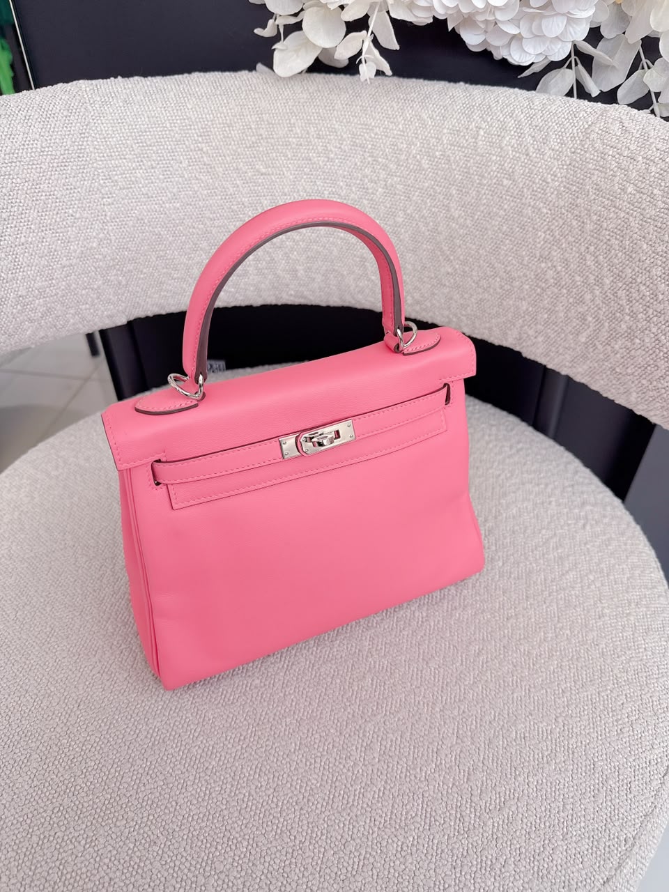 ROSE AZALEE KELLY 25 RETOURNE SWIFT LEATHER PALLADIUM HARDWARE