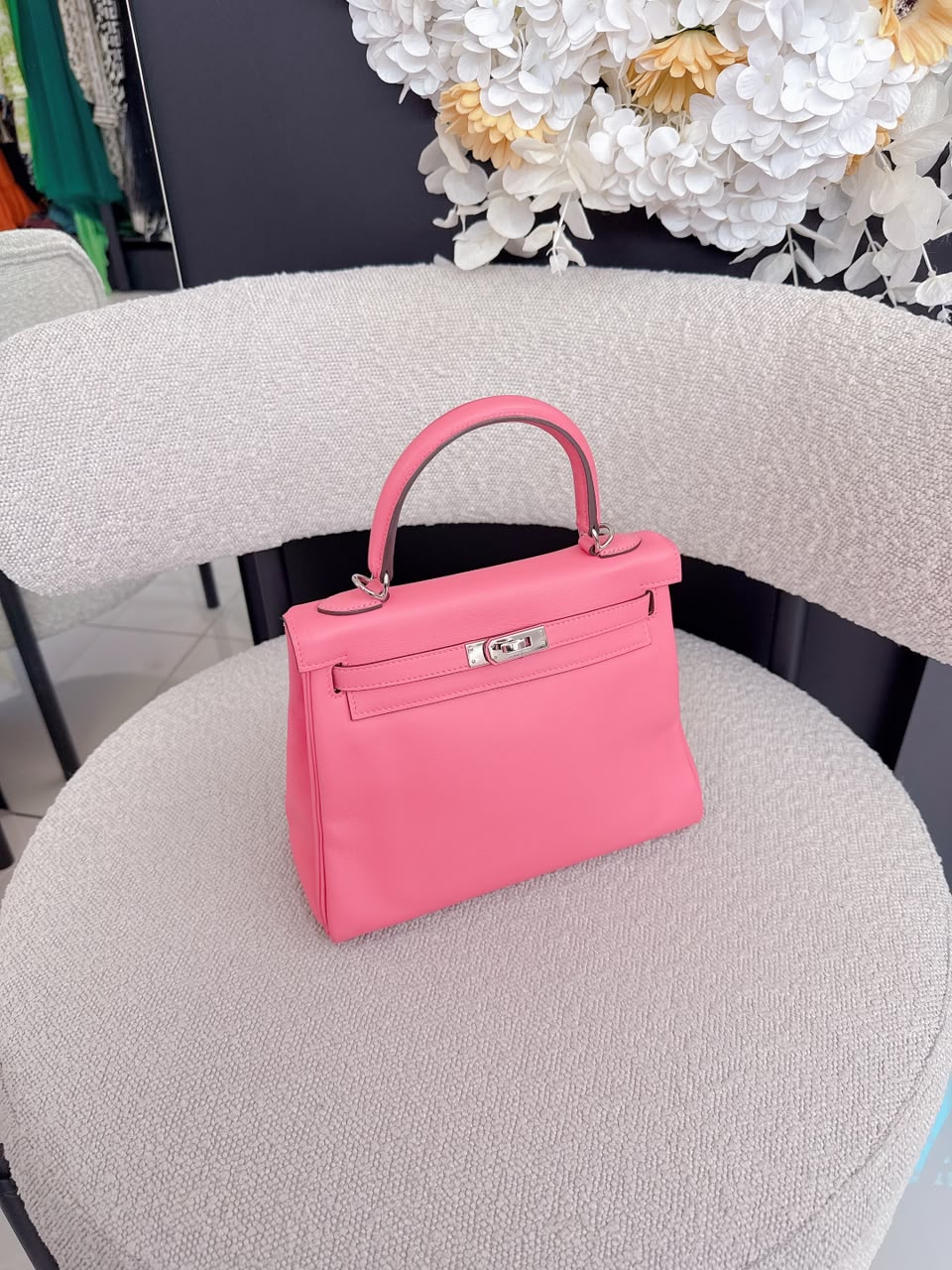 ROSE AZALEE KELLY 25 RETOURNE SWIFT LEATHER PALLADIUM HARDWARE