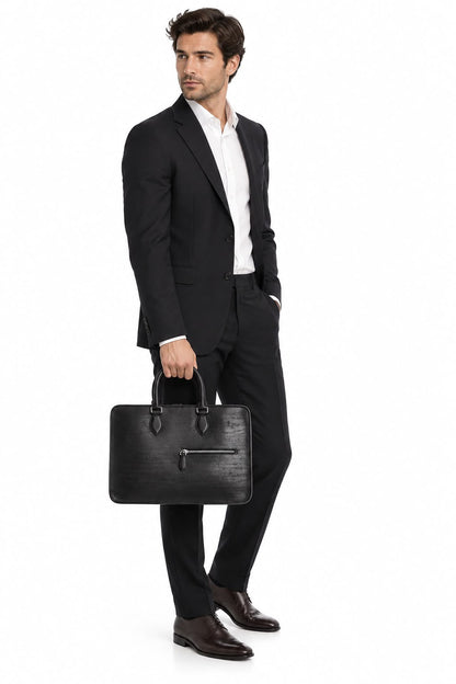 BLACK INTENSO LEATHER MINI NEO JOUR SCRITTO BRIEFCASE