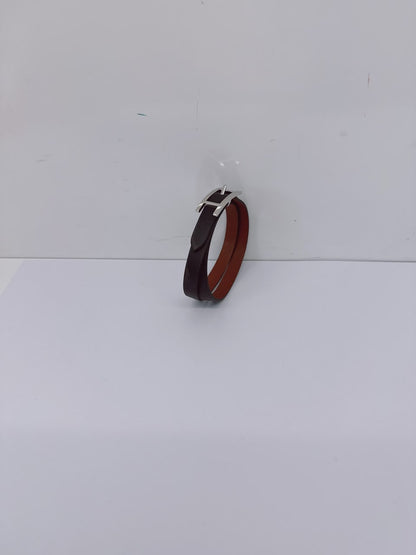 BLACK LEATHER BEHAPI DOUBLE TOUR BRACELET SILVER HARDWARE