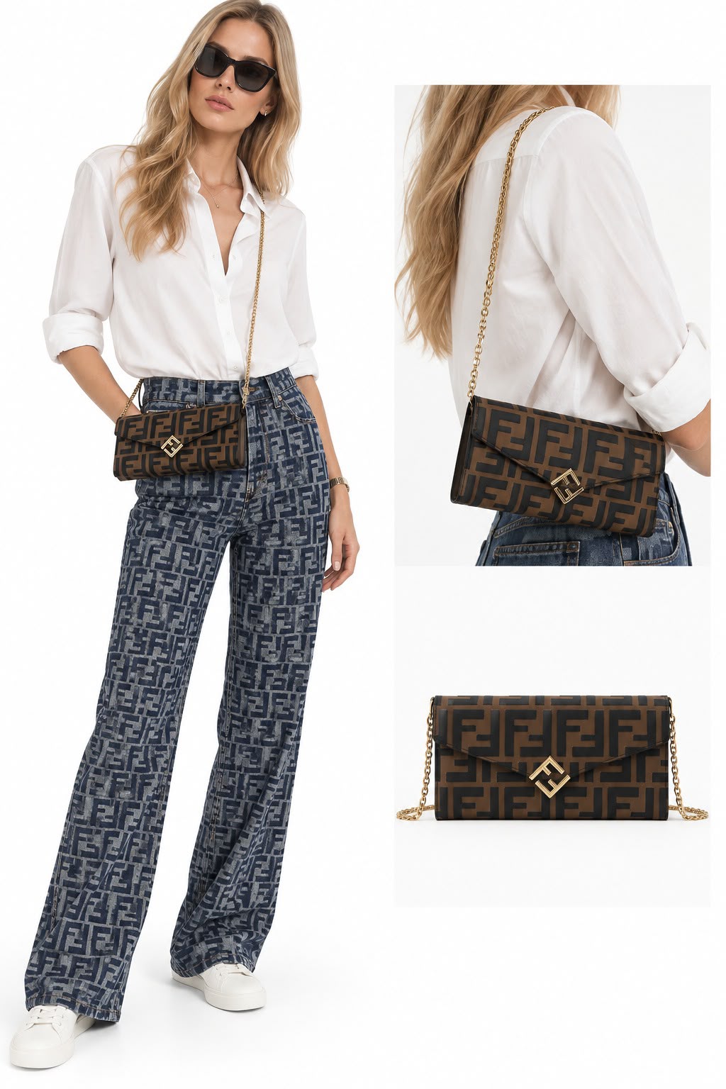 BROWN BLACK FF CONTINENTAL WALLET WITH CHAIN