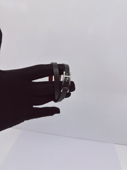 BLACK LEATHER BEHAPI DOUBLE TOUR BRACELET SILVER HARDWARE