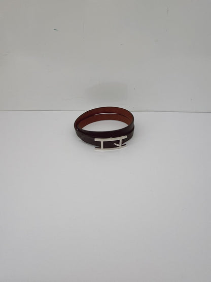 BLACK LEATHER BEHAPI DOUBLE TOUR BRACELET SILVER HARDWARE