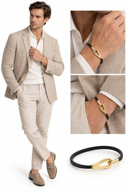 BLACK JUMBO HOOK BRACELET GOLD TONE HARDWARE