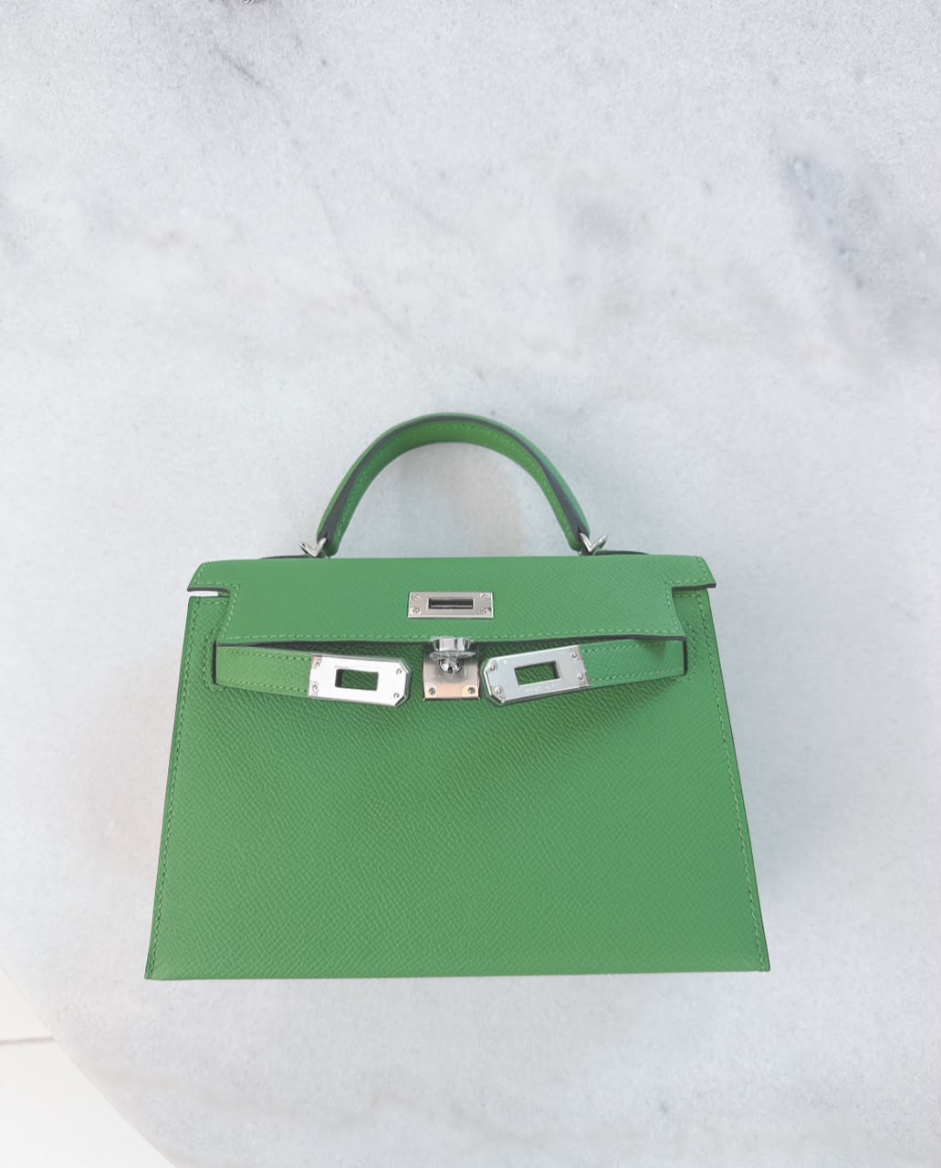 VERT YUCCA MINI KELLY 20 EPSOM LEATHER PALLADIUM HARDWARE