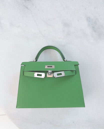 VERT YUCCA MINI KELLY 20 EPSOM LEATHER PALLADIUM HARDWARE