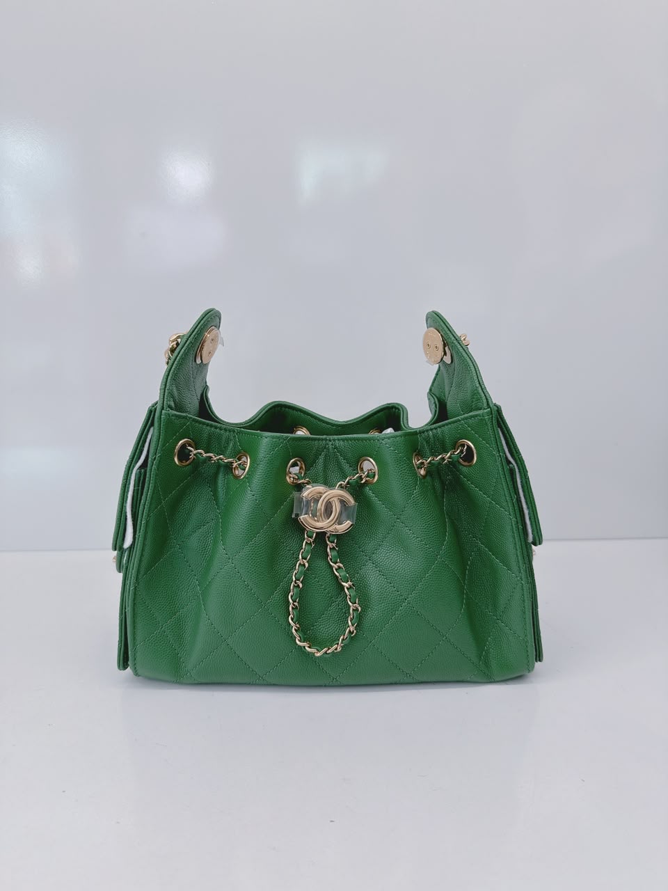 GREEN CAVIAR QUILTED LEATHER MINI CHANEL 25 HOBO BAG