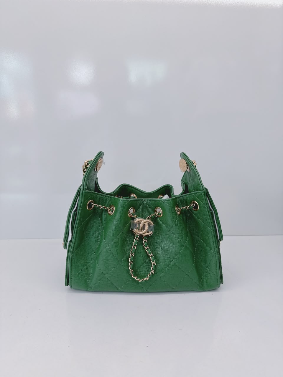 GREEN CAVIAR QUILTED LEATHER MINI CHANEL 25 HOBO BAG