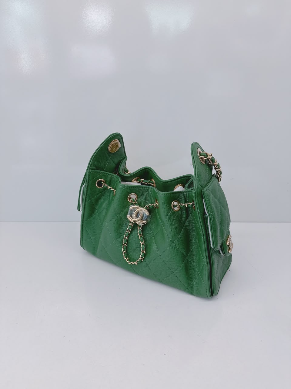 GREEN CAVIAR QUILTED LEATHER MINI CHANEL 25 HOBO BAG