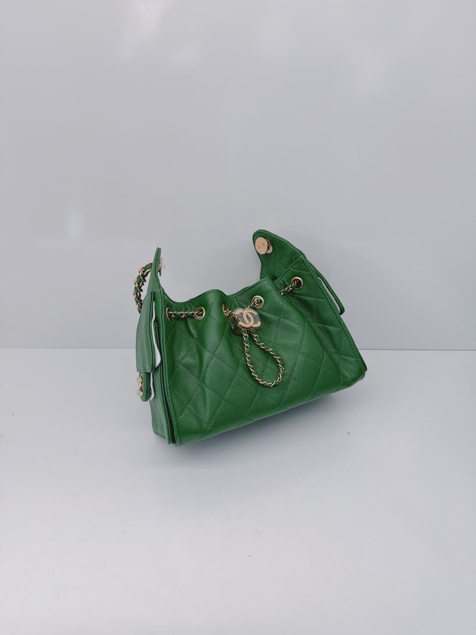 GREEN CAVIAR QUILTED LEATHER MINI CHANEL 25 HOBO BAG