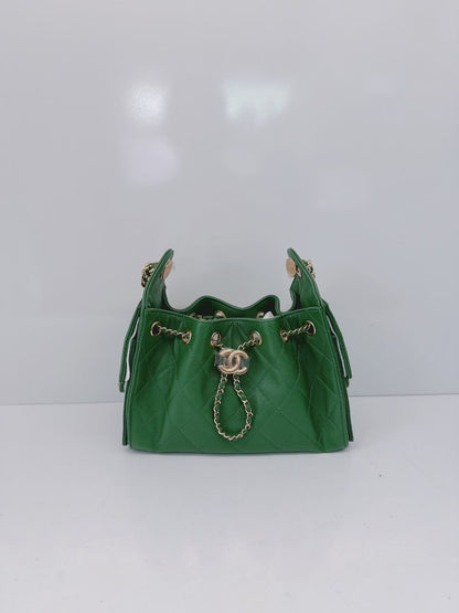 GREEN CAVIAR QUILTED LEATHER MINI CHANEL 25 HOBO BAG