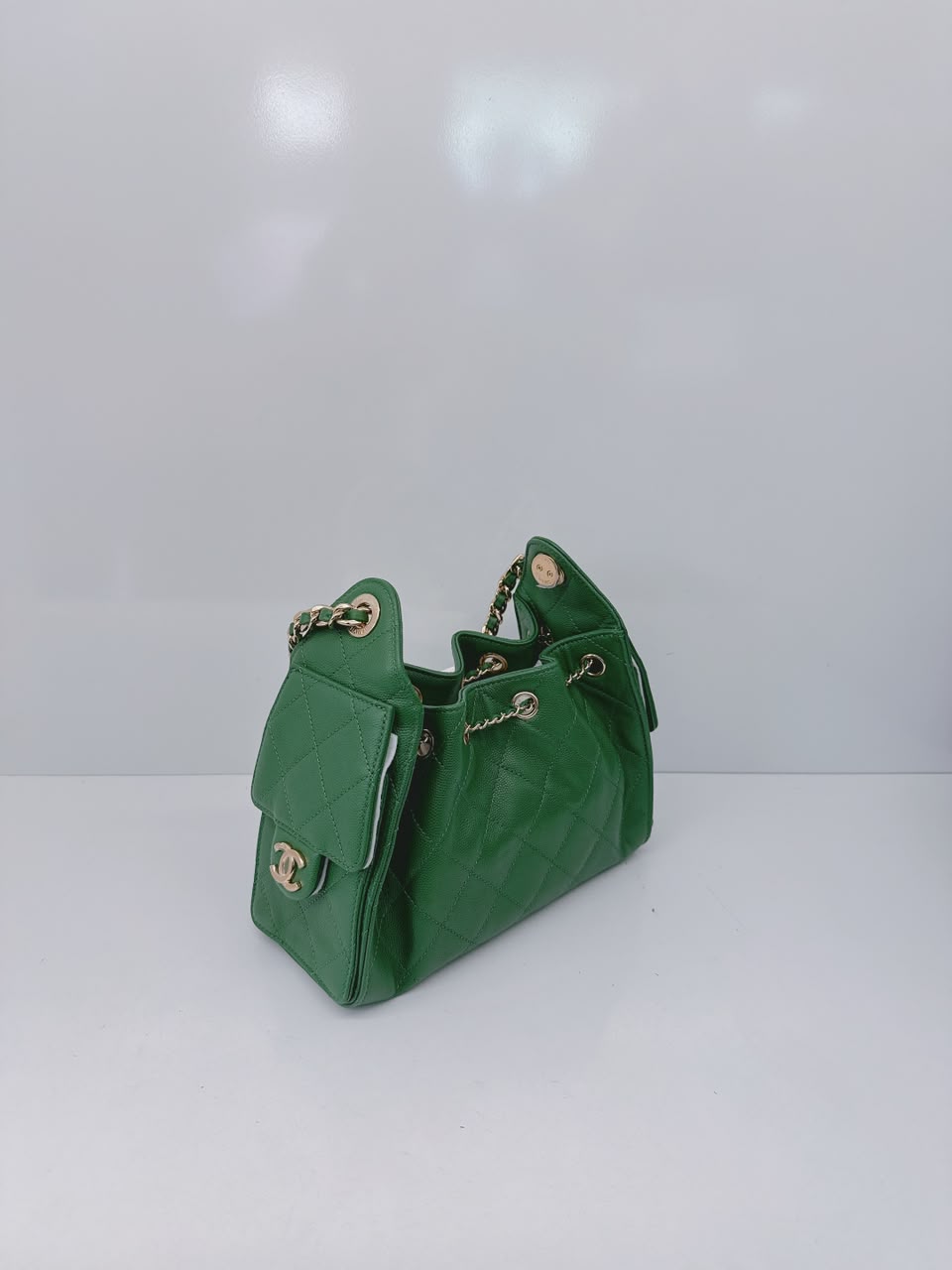 GREEN CAVIAR QUILTED LEATHER MINI CHANEL 25 HOBO BAG