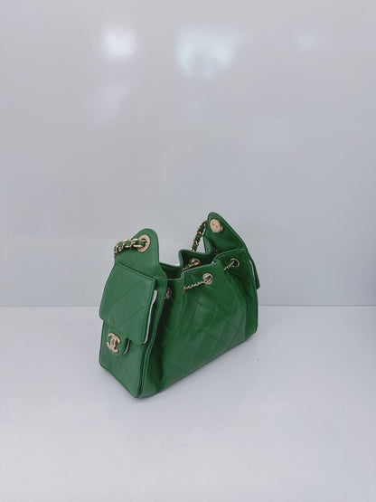 GREEN CAVIAR QUILTED LEATHER MINI CHANEL 25 HOBO BAG