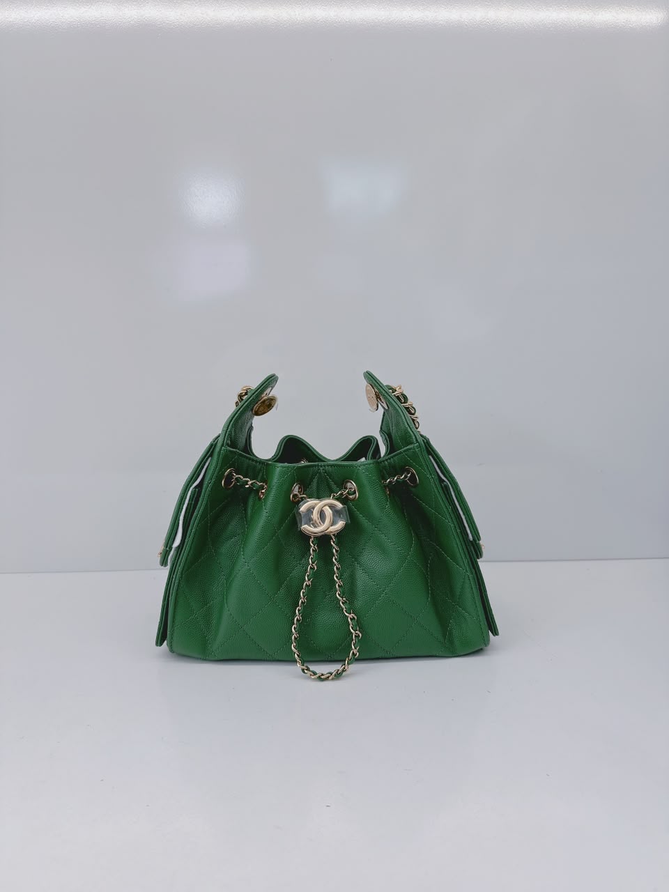 GREEN CAVIAR QUILTED LEATHER MINI CHANEL 25 HOBO BAG