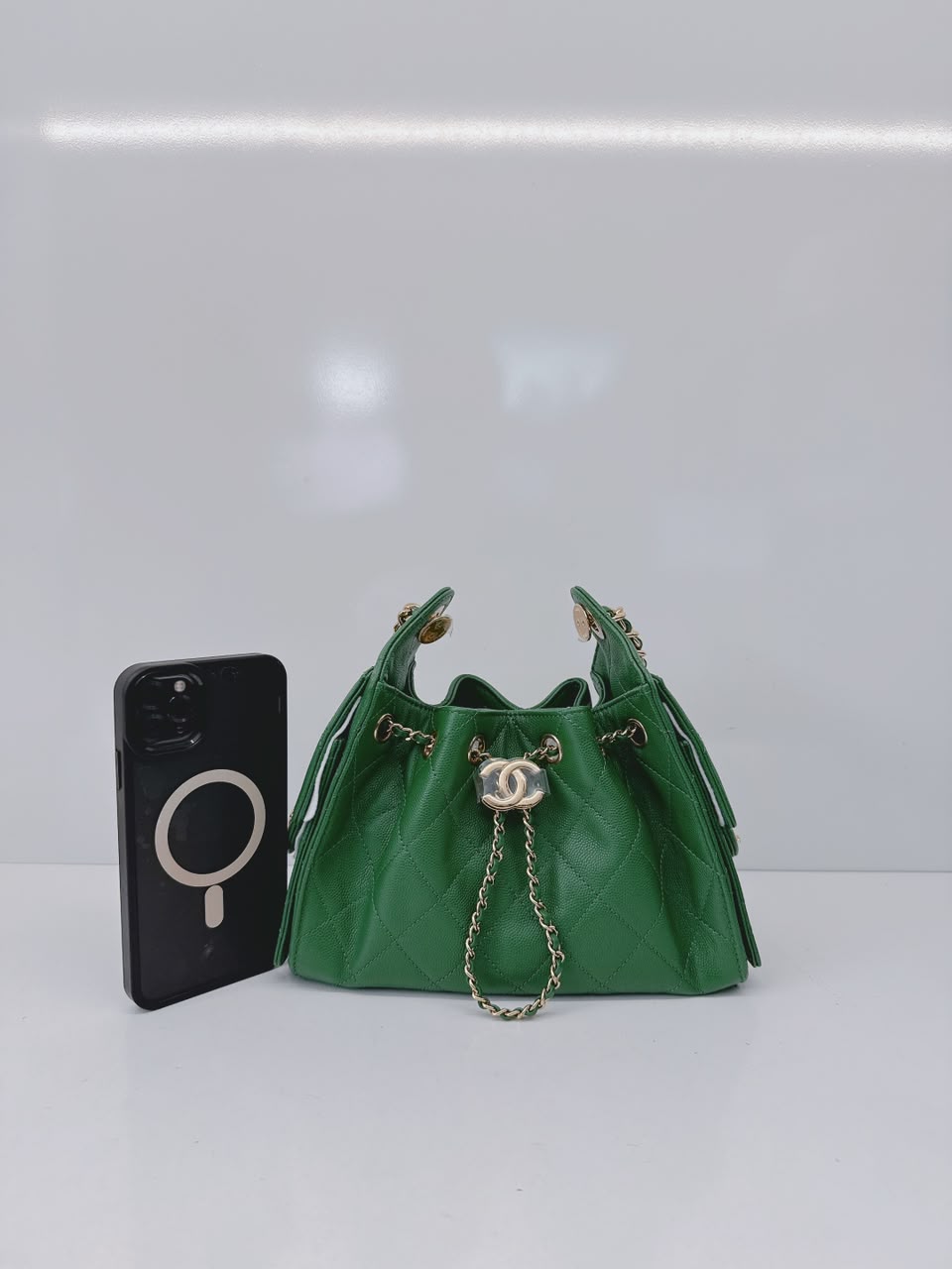 GREEN CAVIAR QUILTED LEATHER MINI CHANEL 25 HOBO BAG