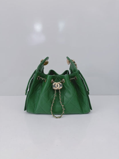 GREEN CAVIAR QUILTED LEATHER MINI CHANEL 25 HOBO BAG