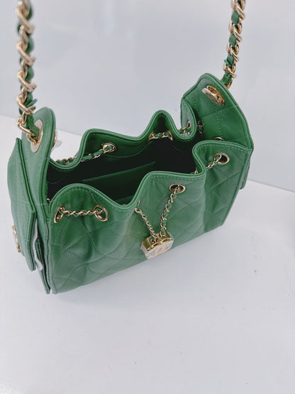 GREEN CAVIAR QUILTED LEATHER MINI CHANEL 25 HOBO BAG