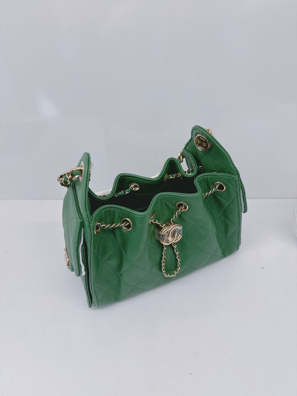 GREEN CAVIAR QUILTED LEATHER MINI CHANEL 25 HOBO BAG