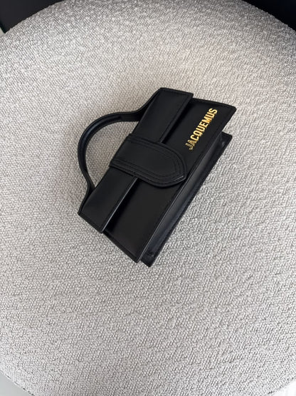 BLACK SMOOTH LEATHER MINI BAMBINO TOP HANDLE BAG