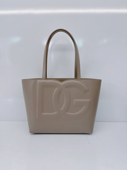GRAY CALFSKIN LEATHER DG EMBOSSED LOGO SMALL TOTE BAG