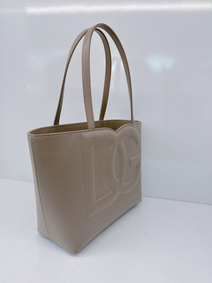 GRAY CALFSKIN LEATHER DG EMBOSSED LOGO SMALL TOTE BAG
