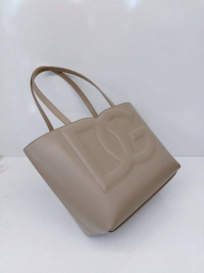 GRAY CALFSKIN LEATHER DG EMBOSSED LOGO SMALL TOTE BAG