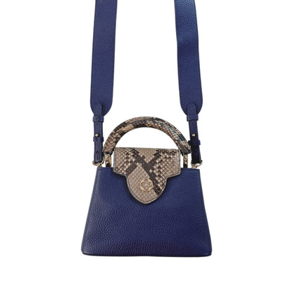 NAVY BLUE MINI CAPUCINES PYTHON TOP HANDLE BAG