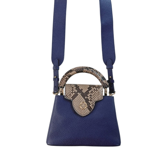 NAVY BLUE MINI CAPUCINES PYTHON TOP HANDLE BAG