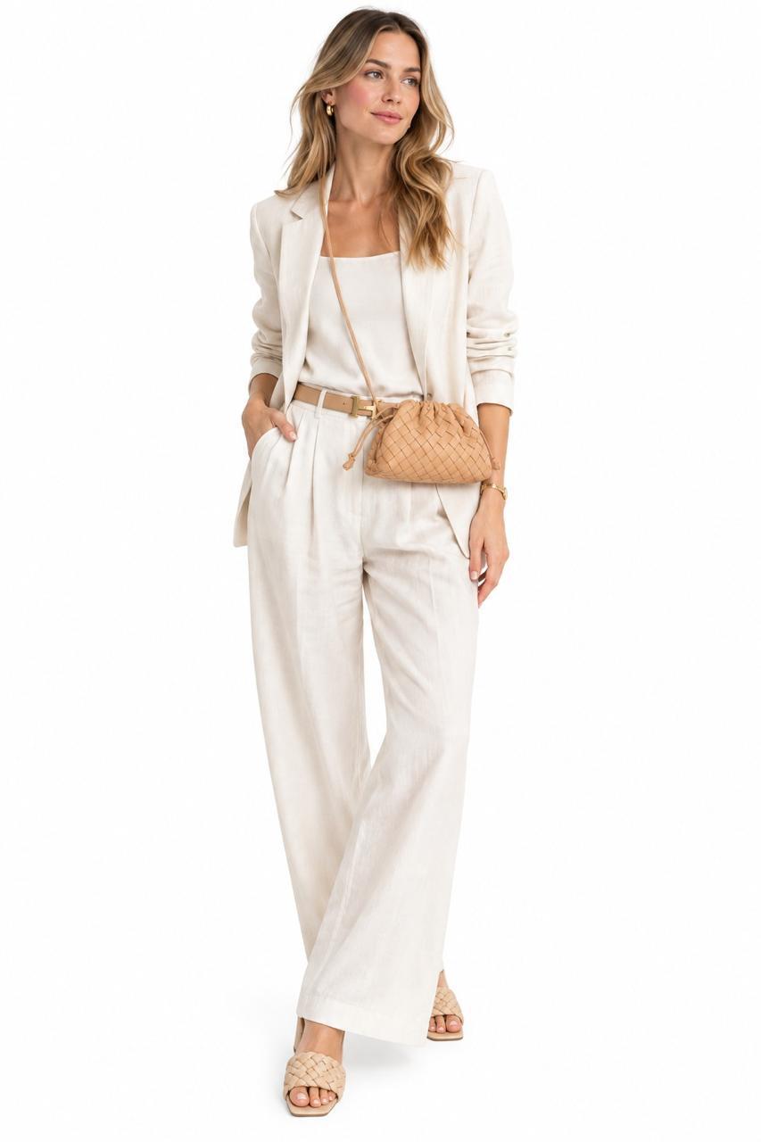 BEIGE INTRECCIATO LEATHER THE POUCH SHOULDER BAG